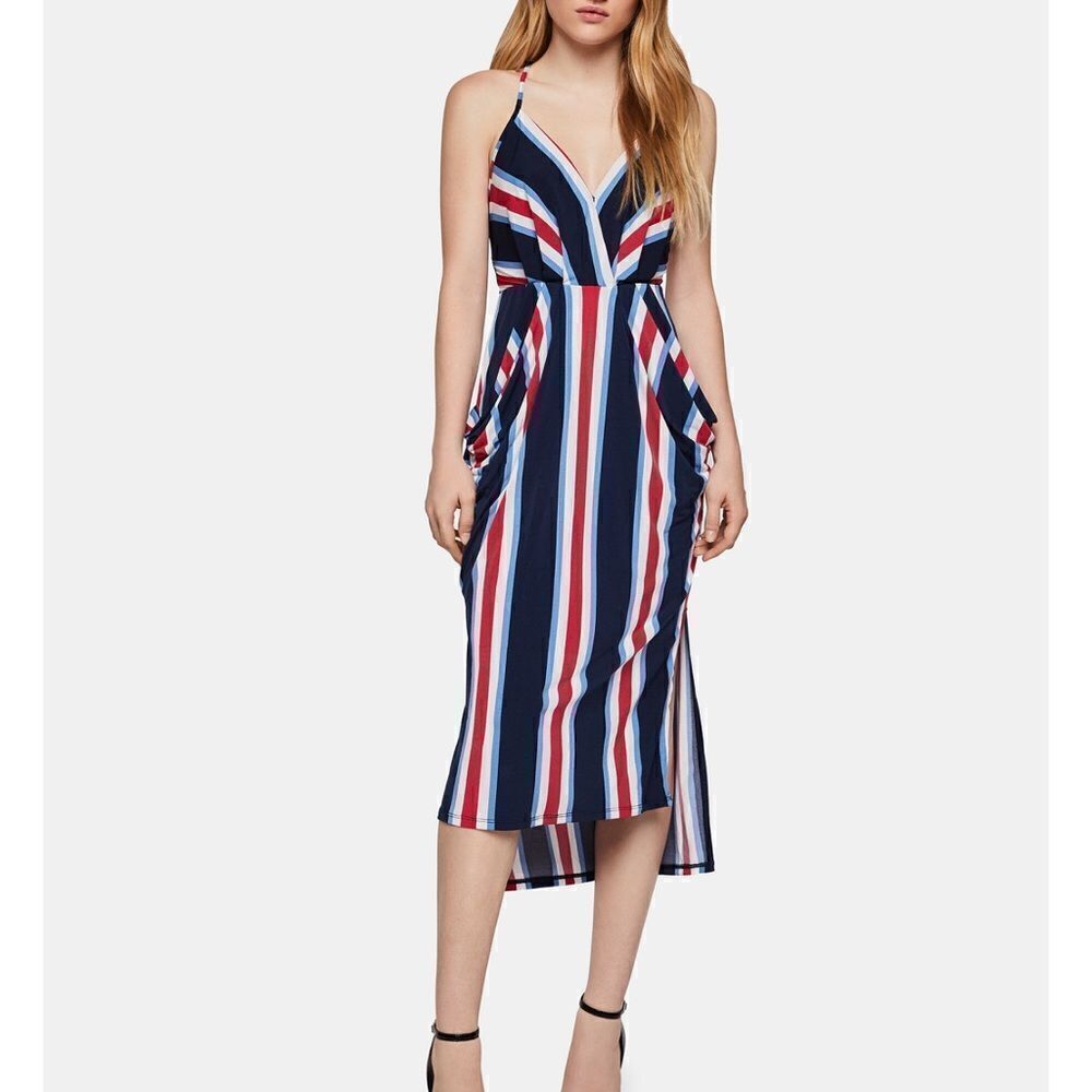 BCBGeneration Striped Sleeveless High-Low Midi Dress Size XS